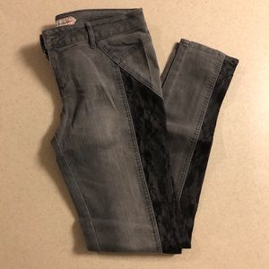 Black Lace Inset Light wash Black/Grey Denim Jeans